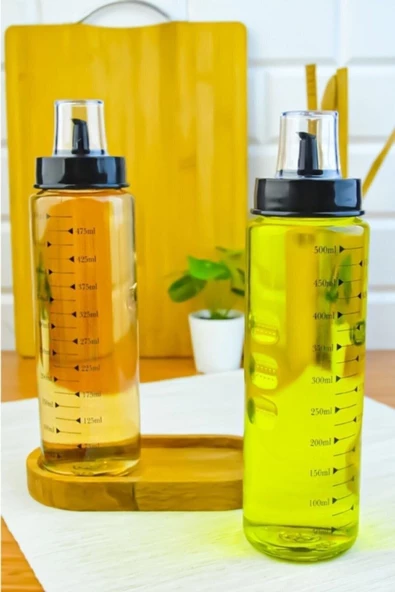 Parmak Izli Ahşap Standlı 2`li 500 Ml Damlatmaz Akıllı Cam Yağlık-sirkelik Seti ürün görseli