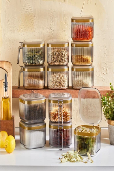 6 Adet Saplı Erzak Saklama Kabı 2.5 Lt - Mutfak Düzenleyici Bakliyat Kutusu - Resim 2