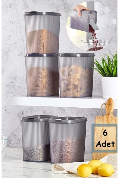 6 Adet Erzak Kabı Pratik Kapak 2.5 Lt Bakliyat Saklama Kabı ürün görseli