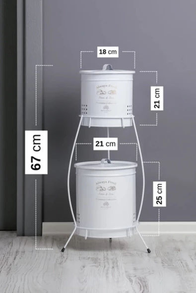 2 Katlı Eko Beyaz Metal Patates Soğan Saklama Kovası Kapaklı Sebze Saklama Kabı Çeyizlik Ürün - Resim 2