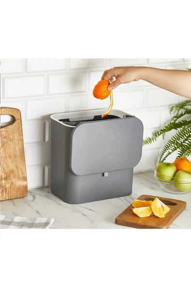 Gri Fonksiyonel Kapaklı Banyo Ve Mutfak Tezgah Üstü Çöp Kovası - 2