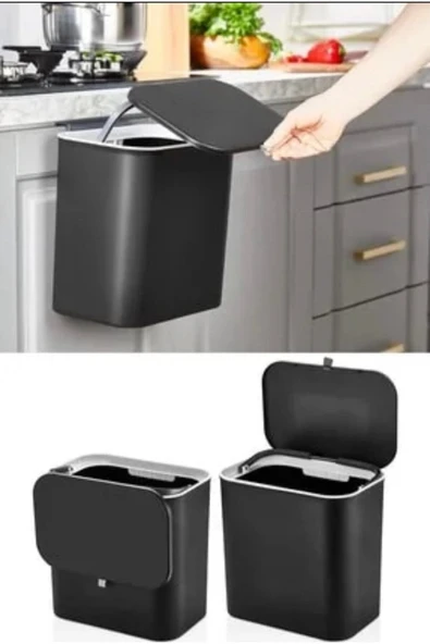 Siyah Fonksiyonel Kapaklı Banyo Ve Mutfak Tezgahüstü Çöp Kovası - 5
