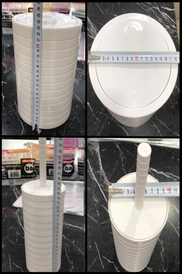 Moblen Beyaz Yuvarlak Banyo Seti 5'li Set Çöp Kovası Diş Fırçalık Sıvı Sabunluk - 3