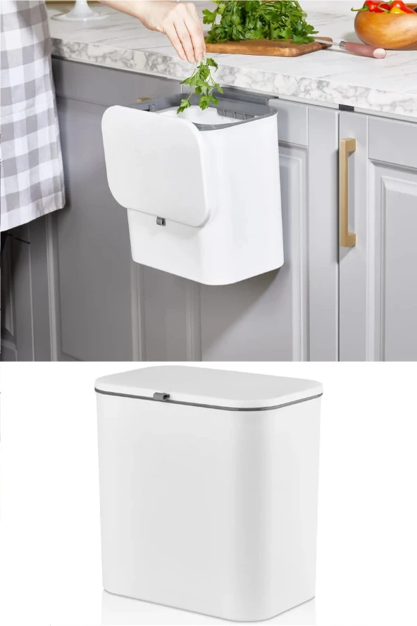 Beyaz Fonksiyonel Kapaklı Banyo Ve Mutfak Tezgah Üstü Çöp Kovası Dolap Ve Duvar Seçeneği