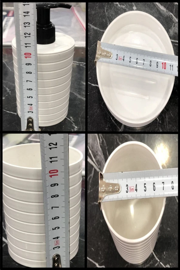 Moblen Beyaz Yuvarlak Banyo Seti 5'li Set Çöp Kovası Diş Fırçalık Sıvı Sabunluk - 4