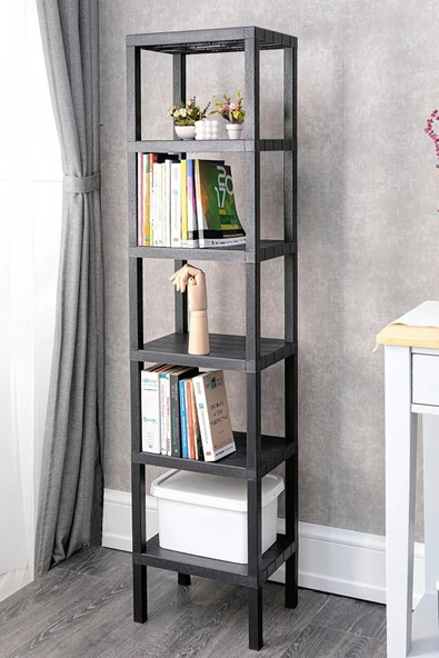 Shelf Piramit 6 Lı Raf Ünitesi Siyah Çiçeklik Banyo Mutfak Rafı Ayakkabılık Kitaplık Organizer - 4