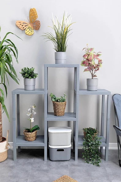 Piramit 6 Bölmeli Plastik Raf Ünitesi Gri , Çiçeklik, Banyo, Mutfak Rafı,ayakkabılık,kitaplık - 2
