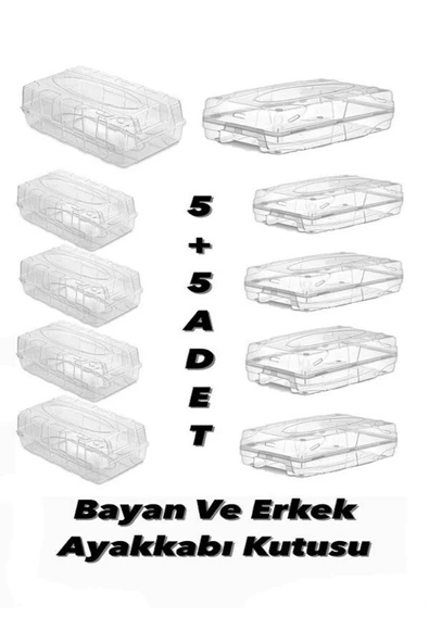 5 5 Erkek Ve Kadın Ayakkabı Saklama Kutusu Seti 5'er Bay - 10 Adet Ayakkabılık Düzenleyici ürün görseli