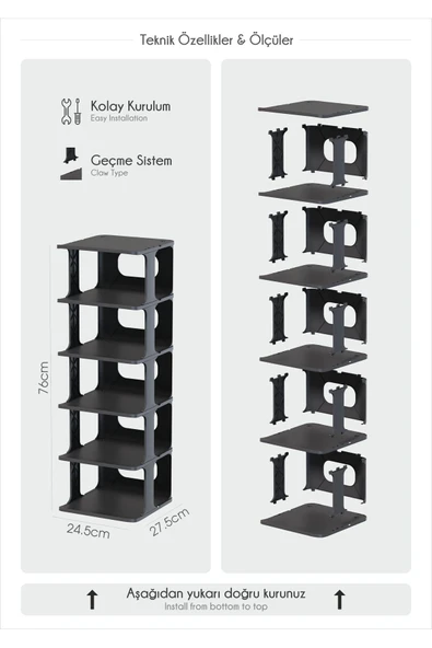 Lüx Yeni Model Modern 5 Katlı Ayakkabılık Beyaz Renk Portatif Ayakkabı Standı 5 Katlı - Resim 4