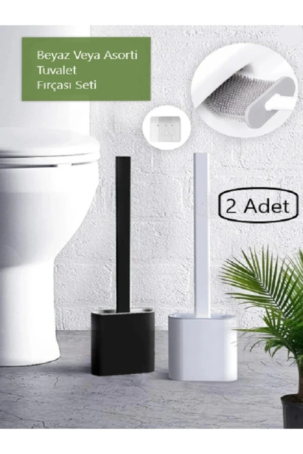 2li Set Beyaz Veya Asorti Renk Silikon Tuvalet Fırçası Set Bükülebilir Pratik Wc Fırçası