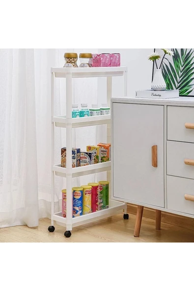 Tekerlekli 4 Katlı Ve 3 Katlı Birlikte Raf Ünitesi Organizer Seti- Banyo Mutfak Düzenleyici - Resim 6