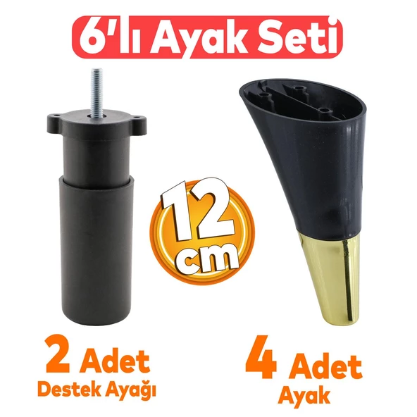 Clara 6'lı Set Mobilya Koltuk Kanepe Baza Yatak Tv Ünite Destek Ayağı 12 Cm Ayakları Siyah Gold