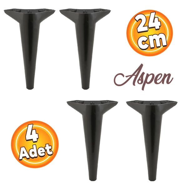 Aspen Lüks Mobilya Kanepe Koltuk Tv Ünitesi Konsol Ayağı Ayakları 24 Cm Siyah Ayak (4 ADET)