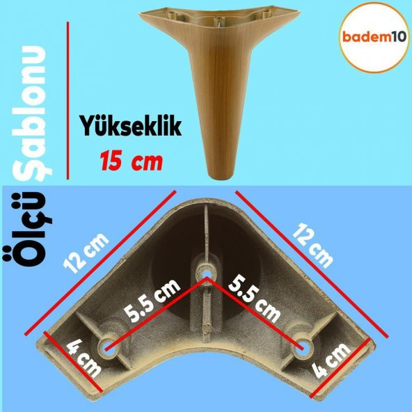 Aspen Lüks Mobilya Kanepe Koltuk Tv Ünitesi Baza Ayağı Ayakları 15 Cm Koyu Ceviz Ayak (4 ADET) - 3