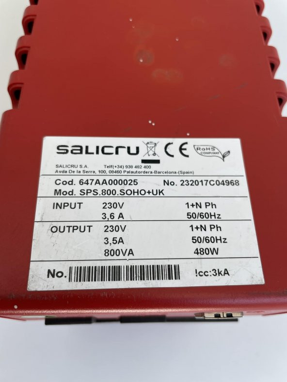 Salicru SPS.800.SOHO+ UK UPS Güç Kaynağı 800VA (Kutusuz) - 6