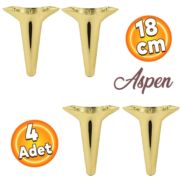 Aspen Lüks Mobilya Kanepe Koltuk Tv Ünitesi Konsol Ayağı Ayakları 18 Cm Altın Gold Ayak (4 ADET)