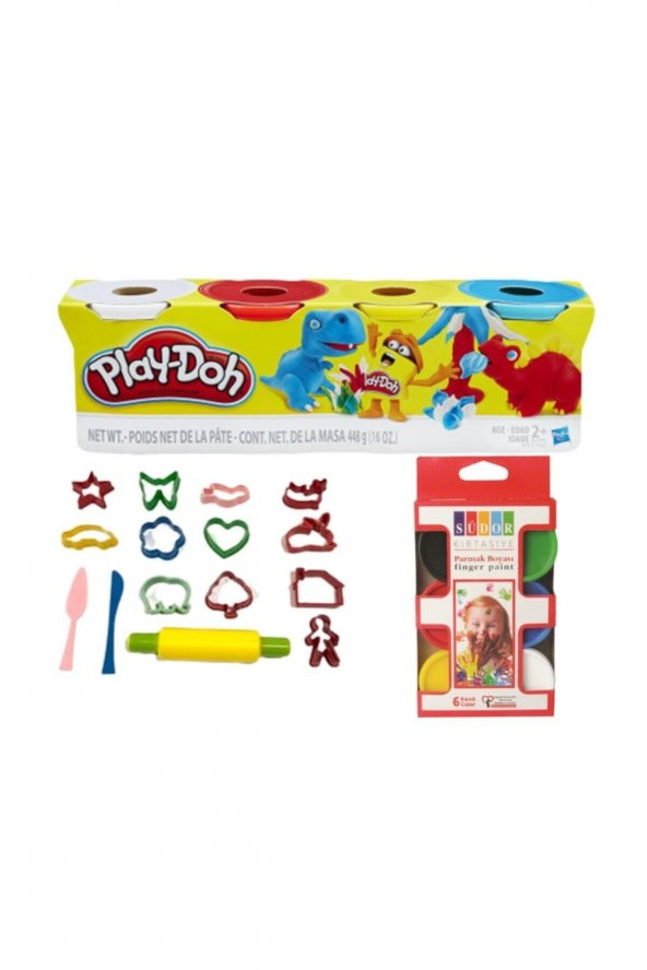 Play-doh 4lü Oyun Hamuru Ve Kalıbı 6lı Parmak Boyası