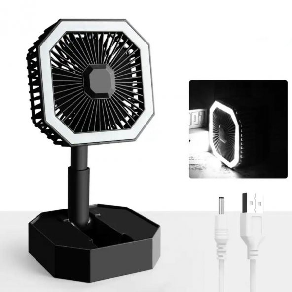 Masaüstü Fan Şarjlı Led Işıklı Mini Katlanabilir Taşınabilir Soğutucu Vantilatör
