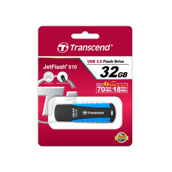 Transcend TS32GJF810 32 GB JetFlash 810 USB 3.0 Mavi Siyah USB Flash Belek