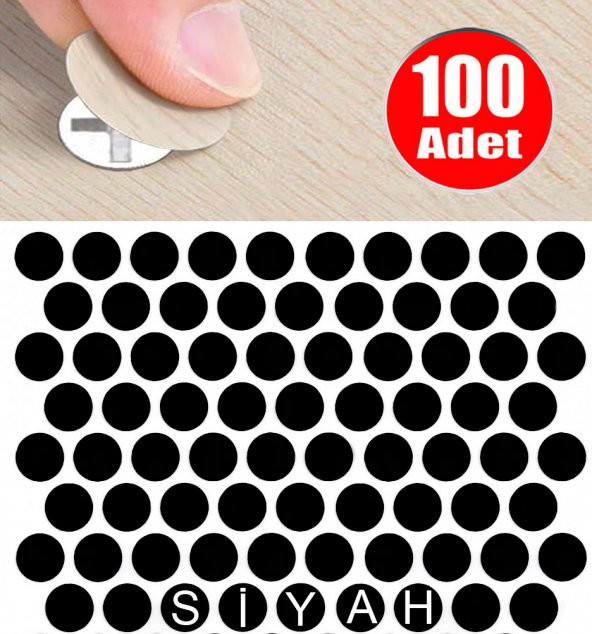 AletÇantam Yapışkanlı Tıpa Mobilya Dolap Vida Kapatma Gizleme Yapıştırma Kapağı Parlak Siyah -100 Adet