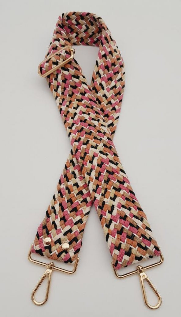 Angel Çanta Aksesuar 120x5 cm Renkli Hasır Örgü Model Pamuklu Kolon Çanta Sapı Light Gold Metalli - Resim 2