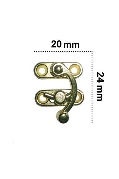 KÜÇÜK YAY GÖZÜ KANCALI KİLİT 2 ADET KUTU SANDIK VE KAPAK KLİPSİ VİDALI 20X24 MM SARI - 4