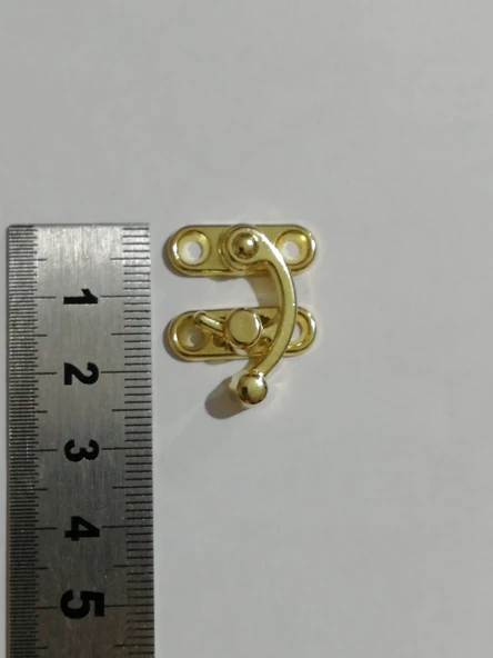 KÜÇÜK YAY GÖZÜ KANCALI KİLİT 2 ADET KUTU SANDIK VE KAPAK KLİPSİ VİDALI 20X24 MM SARI - 2