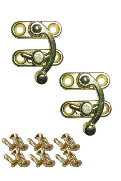 KÜÇÜK YAY GÖZÜ KANCALI KİLİT 2 ADET KUTU SANDIK VE KAPAK KLİPSİ VİDALI 20X24 MM SARI