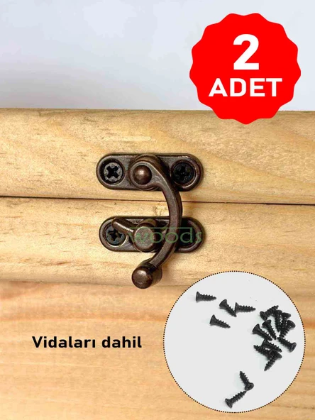 KÜÇÜK YAY GÖZÜ KANCALI KİLİT 2 ADET KUTU SANDIK VE KAPAK KLİPSİ VİDALI 20X24 MM OKSİT