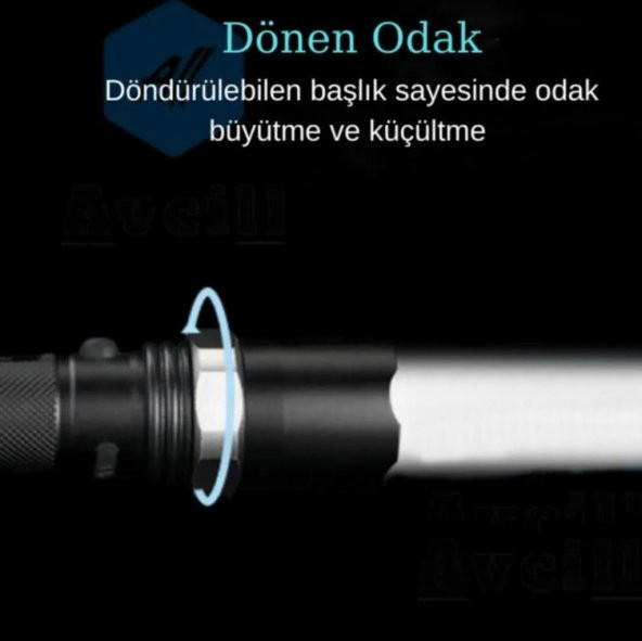Profesyonel Şarjlı El Feneri Uzun Menzilli Zomlu Acil Durum Feneri Polis Feneri 1800 Lümen-110 - 7
