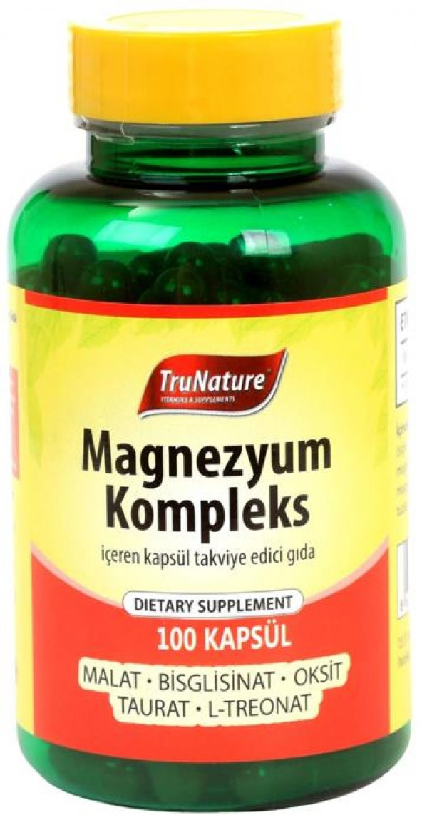 Trunature Magnezyum Kompleks 100 Kapsül Magnesium Complex Malat Bisglisinat Taurat Sitrat Oksit Kalsiyum L-Treonat