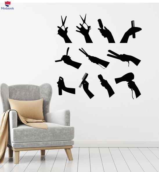 Dekorasyon Duvar Sticker Güzellik Kuaför Berber Araçları Saç Saç Kurutma Makinesi Stilist Çıkartmalar ürün görseli 1