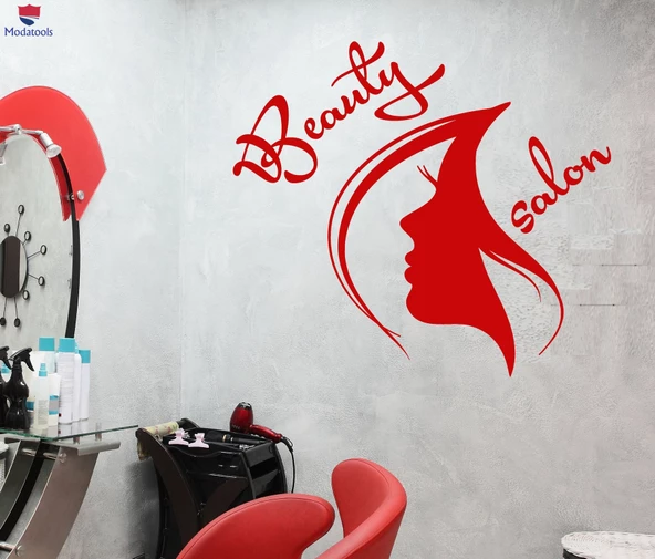 Dekorasyon Duvar Sticker Güzellik Kuaför Tabela Logosu Kız Yüz Çıkartmaları