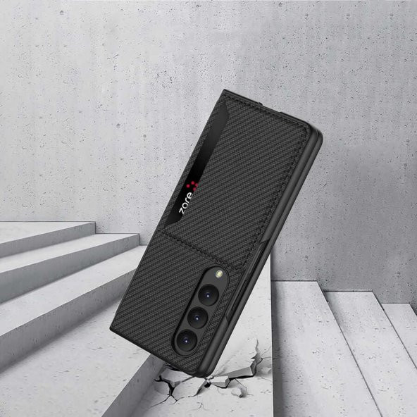 Samsung Galaxy Z Fold 4 Kılıf Karbonfiber Arka Yüzey Lopard Kartlıklı Kıpta Silikon Kapak - 4