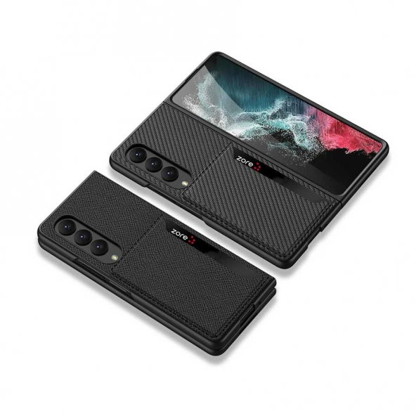 Samsung Galaxy Z Fold 4 Kılıf Karbonfiber Arka Yüzey Lopard Kartlıklı Kıpta Silikon Kapak - 5