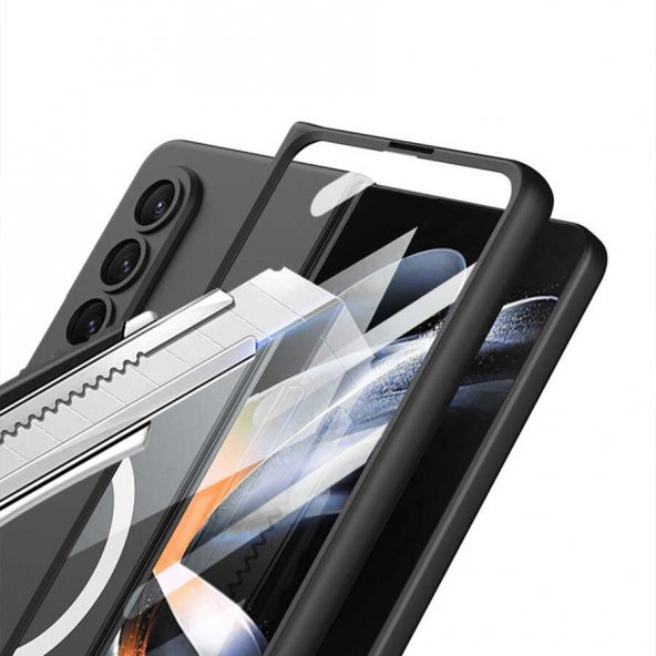 Samsung Galaxy Z Fold 4 Kılıf Wireless Şarj Özellikli Lopard Kıpta Magsafe Kapak - 5
