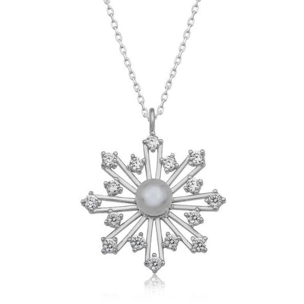 925 Ayar Gümüş İncili Kar Tanesi Kadın Gümüş Kolye ürün görseli