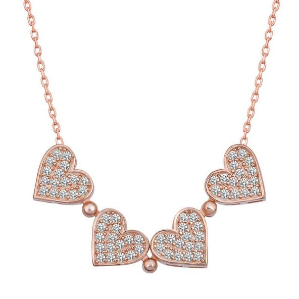 925 Ayar Gümüş Rose Kalpli Açılabilen Yonca Kadın Kolye - Resim 2