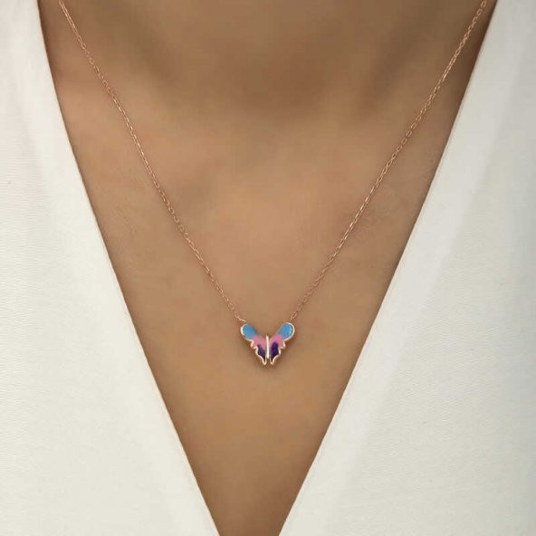 925 Ayar Gümüş Rose Minimal Kelebek Kadın Gümüş Kolye - Resim 2