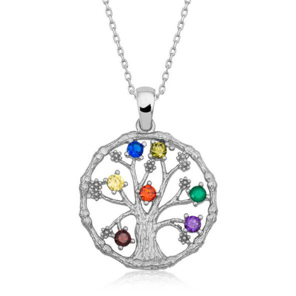925 Ayar Gümüş Renkli Taşlı Hayat Ağacı Kadın Gümüş Kolye - Resim 2