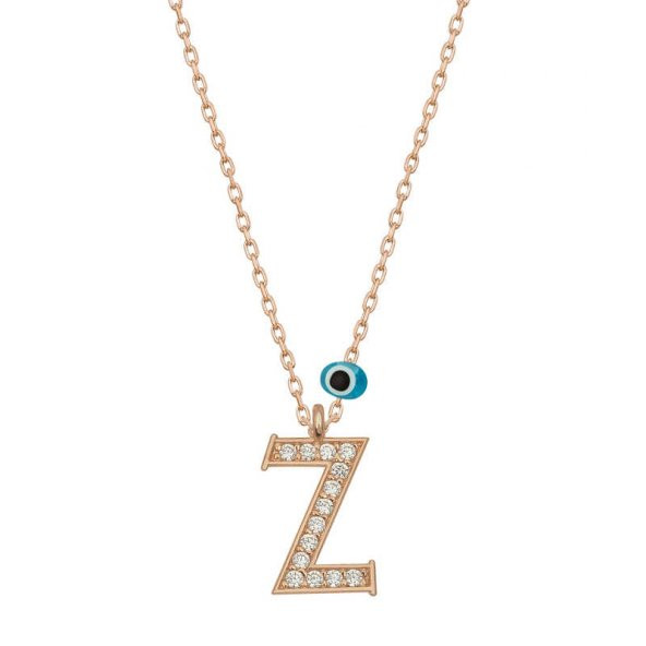 925 Ayar Gümüş Nazar Rose Z Harfi Kadın Gümüş Kolye ürün görseli