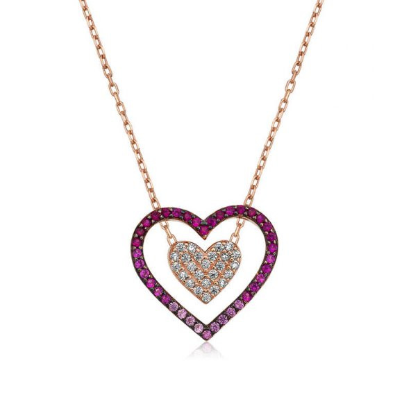 925 Ayar Gümüş İki Kalp Kadın Gümüş Kolye ürün görseli