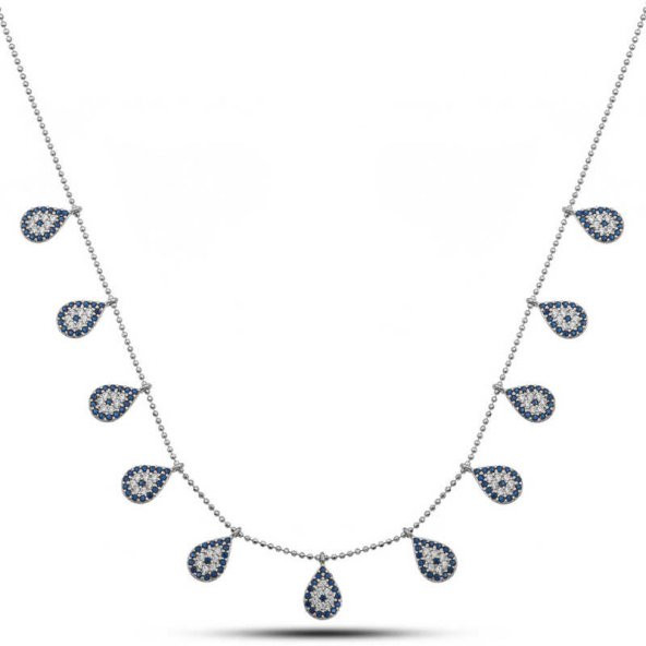 925 Ayar Gümüş Damla Nazarlı Şans Kadın Gümüş Kolye ürün görseli