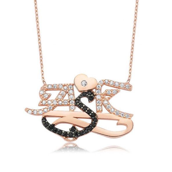 925 Ayar Gümüş Aşk Yazılı Kadın Gümüş Kolye ürün görseli