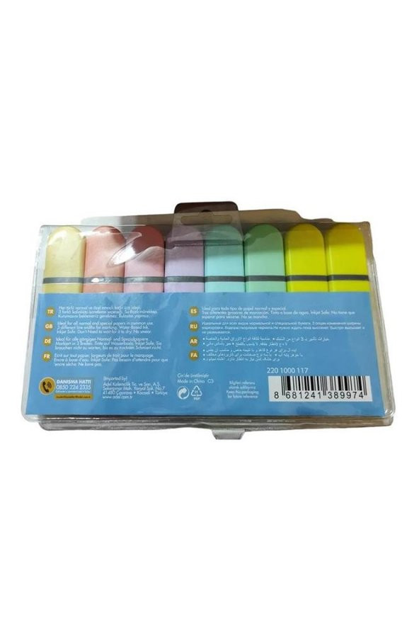 Pastel Fosforlu Kalem 8 Li 1 Paket İşaretleme Kalemi 8 Renk Pastel Fosforlu Renkler Turkuaz Turuncu Sarı Lila Pembe Yeşil - 3