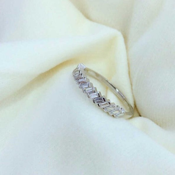 Gümüş Sıralı Baget Taşlı Bayan Yüzük  SL4382 - Resim 4