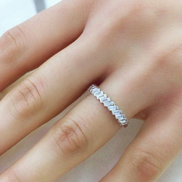 Gümüş Sıralı Baget Taşlı Bayan Yüzük  SL4382 - Resim 7