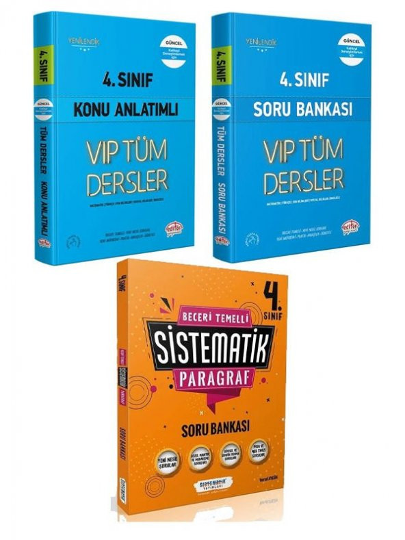 Editör 4.Sınıf VİP Konu + Soru ve Sistematik 4.Sınıf Paragraf Soru 3 Kitap Set