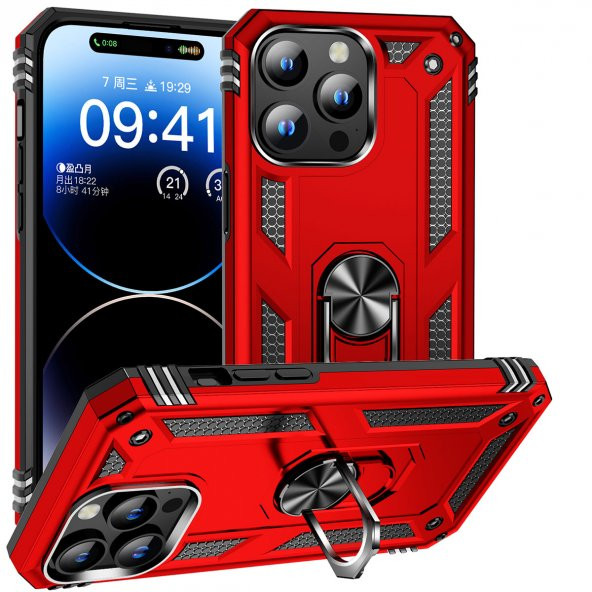 KNY Apple İphone 15 Pro Kılıf Ultra Korumalı Manyetik Vega Kapak Kırmızı