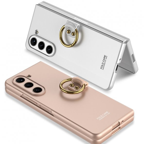 KNY Samsung Galaxy Z Fold 5 Kılıf Yüzüklü Kıpta Kapak Yeşil - 3
